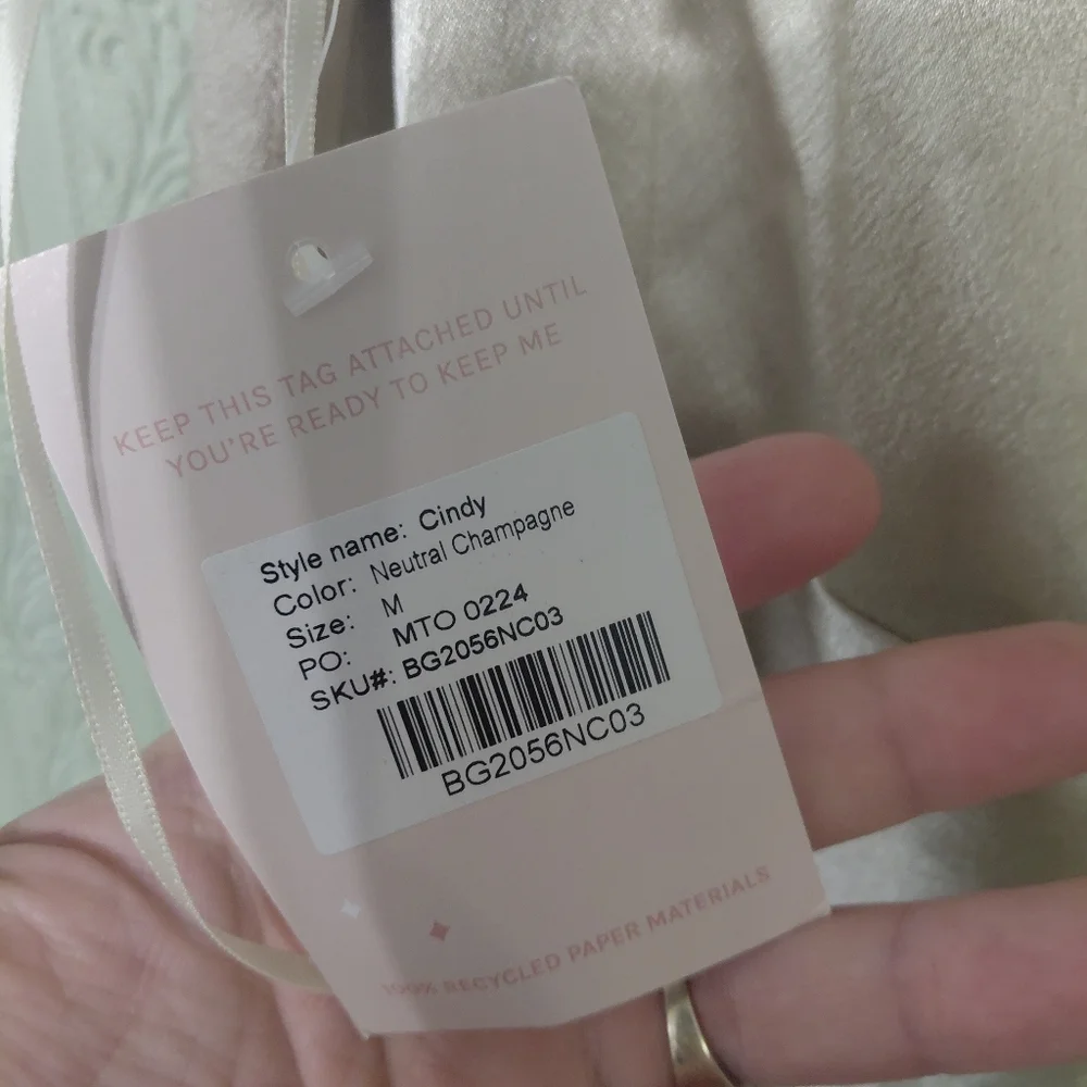 Nwt! BIRDY GREY Cindy Neutral Champagne Brides Maid Wrap Dress Satin Medium - Picture 7 of 8